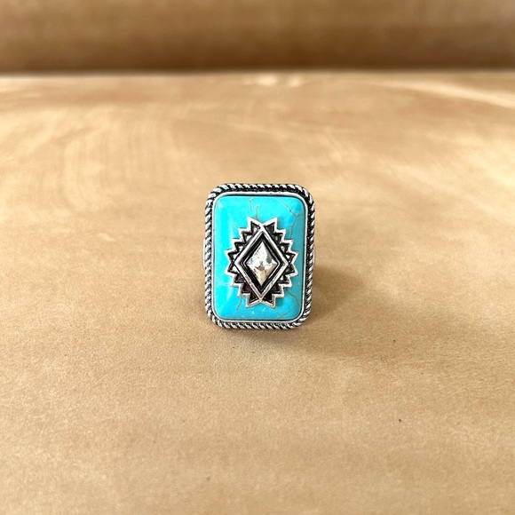 Southwestern Inspired Faux Turquoise Stretch Ring- Brand New - Picture 7 of 8